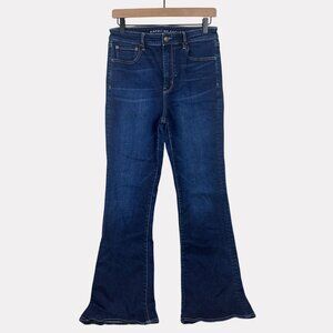 American Eagle Highest Rise Flare Jeans Womens 10 Long Medium Wash Zip Fly
